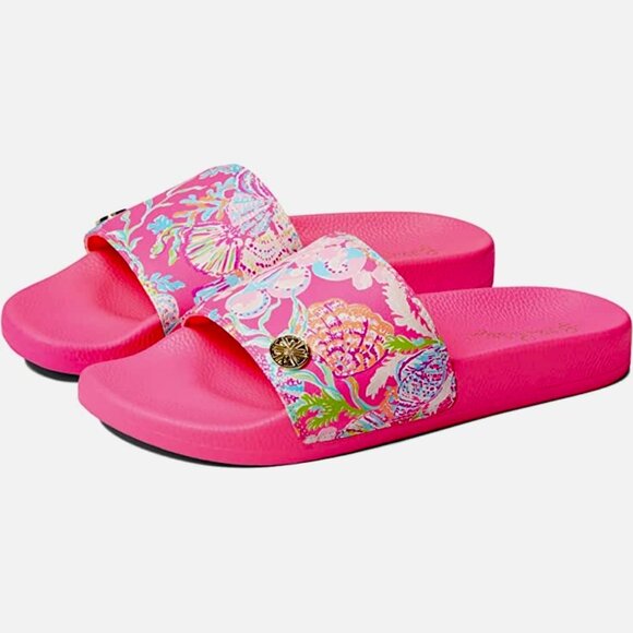 Lilly Pulitzer Cabana Slide Sandals Size 8 Pink Isle Shell Me Something Good - Picture 9 of 12